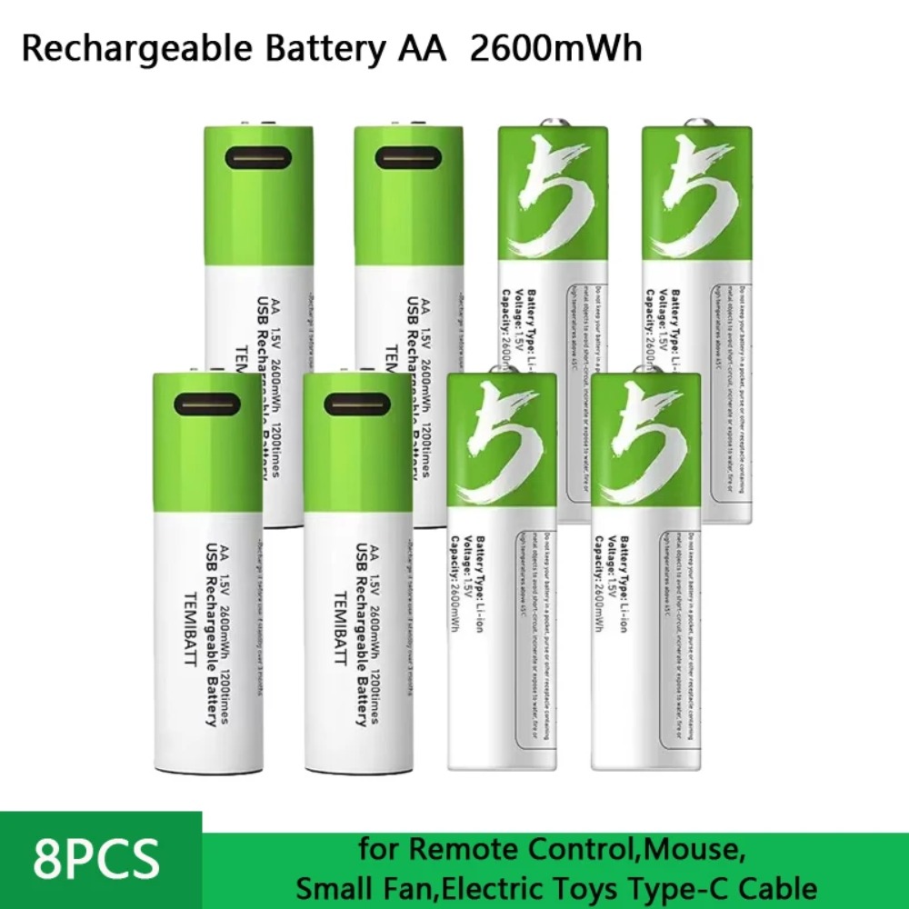 Rechargeable Battery Aa - 8 Batterie Ricaricabili AA 1.5V 2600mWh
