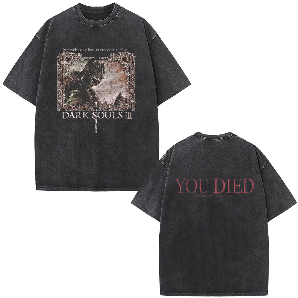 Retro Gaming Aesthetic - T-shirt Grafica Vintage Lavata Dark Souls
